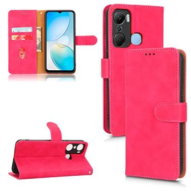 Imagem de Capas de telefone Business Skin Feel compatíveis com Infinix Hot 12i 12 Pro capa de couro slots para cartão clipe carteira capa de telefone à prova de choque (rosa vermelha, Infinix Hot 12 Pro)
