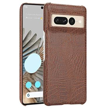 Imagem de YINGDAFENG Capa para Google Pixel 7 Pro, capa de couro PU textura de crocodilo capa traseira macia com proteção de câmera à prova de choque anti-queda capa meio envolta, marrom