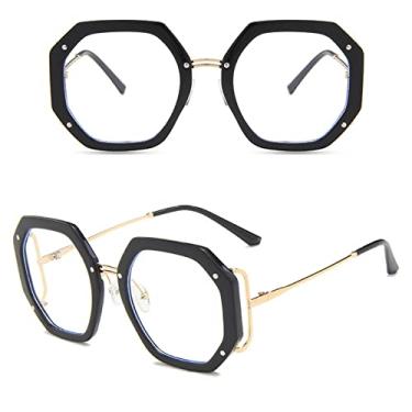 Imagem de Óculos de Sol Quadrados Grandes para Mulheres Óculos de Sol Polígono para Senhoras Óculos de Luz Anti Azul, 6, Com a Caixa