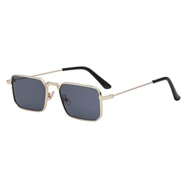 Imagem de Óculos de sol retangulares pequenos masculinos óculos de sol punk para mulheres com óculos de sol quadrado steampunk, cinza dourado, com uma caixa