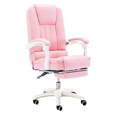 Imagem de cadeira de escritório Cadeira de chefe Cadeira de computador Cadeira de escritório reclinável Assento para jogos Cadeira de couro PU com apoio para os pés Cadeira giratória ergonômica (cor: rosa)