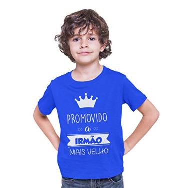 Imagem de Camiseta Promovido a Irmão Mais Velho Colorida Juvenil Azul Royal Tamanho 10