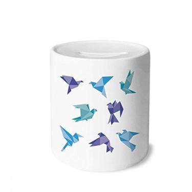 Imagem de DIYthinker Caixa de moedas de cerâmica com estampa de pombo abstrata de origami colorido, presente de cofrinho