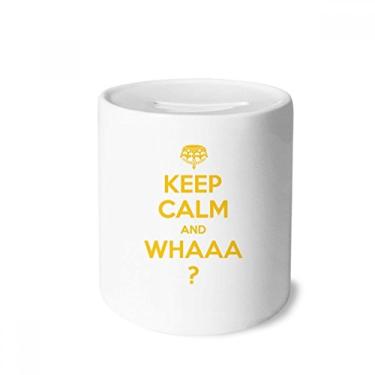 Imagem de DIYthinker Caixa amarela com citação Keep Calm and Whaaa para dinheiro caixa de cerâmica porta-moedas presente de cofrinho