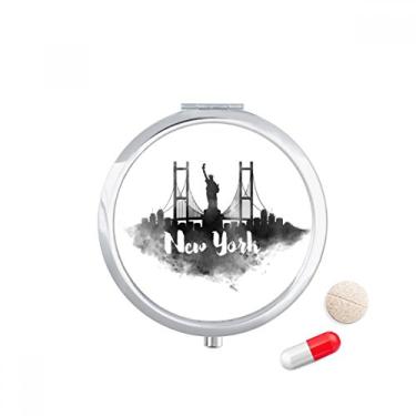 Imagem de Caixa de comprimidos de pintura de cidade New York America Landmark Ink com bolso para armazenamento de medicamentos