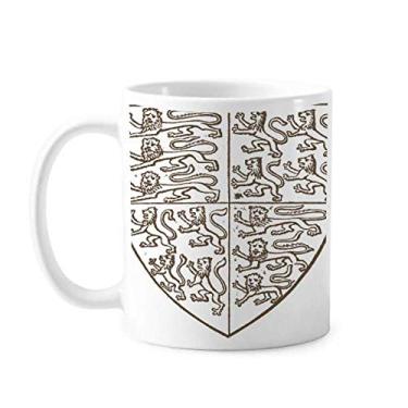 Imagem de Caneca preta branca barroca arte escudo padrão leão cerâmica café porcelana caneca talheres