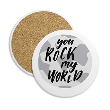 Imagem de You Rock My World Caneca porta-copos estilo citação copo redondo suporte absorvente pedra 2 peças