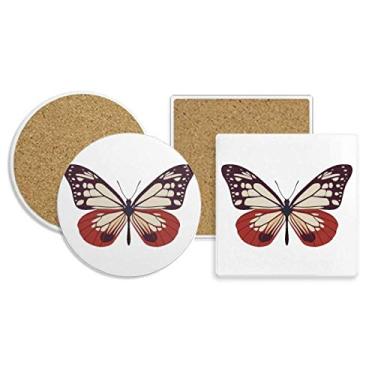 Imagem de Espécime de borboleta em porta-copos rosa pálido e vermelho conjunto de base de cortiça de pedra absorvente