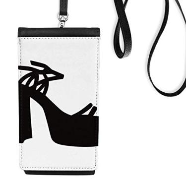 Imagem de Bolsa feminina preta de salto alto padrão contorno carteira celular bolsa suspensa bolso preto