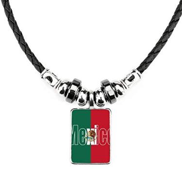 Imagem de DIYthinker Colar com nome da bandeira do México Joia Torque Pingente de corda de couro