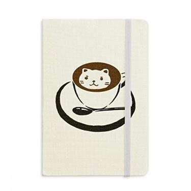 Imagem de Caderno com ilustração de xícara de café adorável estampa de gato oficial de tecido rígido diário clássico