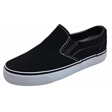 Imagem de Tênis infantil clássico de lona sem cadarço, Preto, branco, 3 Little Kid