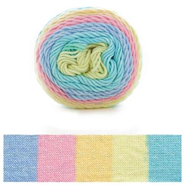 Imagem de SANGHAI Fio de tricô 100 g fio de tricô de algodão arco-íris 5 fios de crochê tecido à mão, para cobertor M
