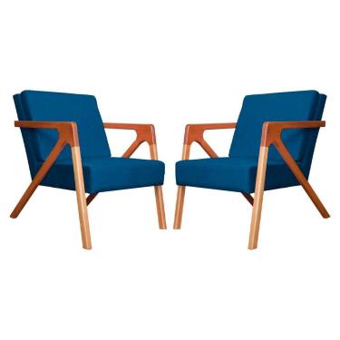 Imagem de Conjunto 2 Poltronas Monalisa Com Braços de Madeira Suede Azul Royal - LM DECOR
