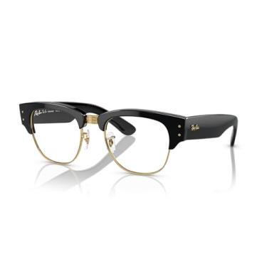 Imagem de Ray-Ban Óculos de sol unissex preto na armação dourada, lentes transparentes/azuis, 53 mm, Preto sobre ouro, X-Large