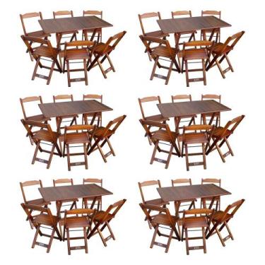 Imagem de Kit 6 Conjuntos De Mesa Dobráveis De Madeira 70X110cm Com 6 Cadeiras I