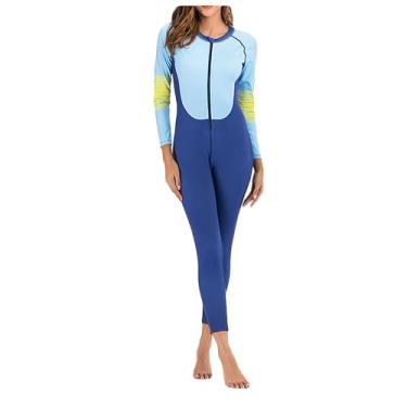 Imagem de Dressnu Roupa de mergulho de manga comprida feminina slim surf fato de mergulho água-viva azul claro M