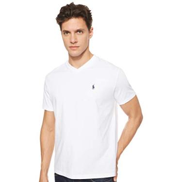 Imagem de Polo Ralph Lauren Camiseta masculina de manga curta com decote em V, caimento clássico, branca, grande, Branco (branco), P