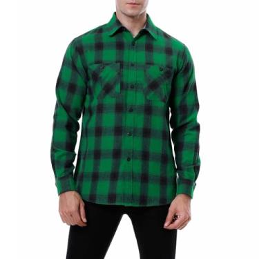 Imagem de Camiseta masculina de manga comprida para homens, gola rolê, flanela, xadrez, térmica, felpuda, inverno, outono 2024, F-331 Verde limão, M