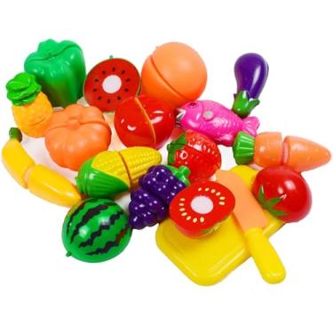 Imagem de Brinquedo Comidinha Cozinha Infantil Frutas Verduras Legumes De Cortar Com Velkro Crec Crec 12 Peças Educativas
