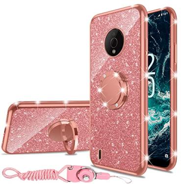 Imagem de nancheng Capa para Nokia C200, Nokia C200 N151DL Capa de telefone para meninas e mulheres linda capa transparente de silicone TPU macio com suporte de anel capa de proteção à prova de choque para