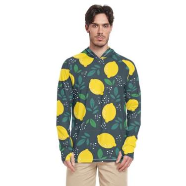 Imagem de Camiseta masculina de verão com capuz de manga comprida com capuz FPS 50+ secagem rápida Rash Guard masculina UV, Plantas amarelo-limão verão, GG