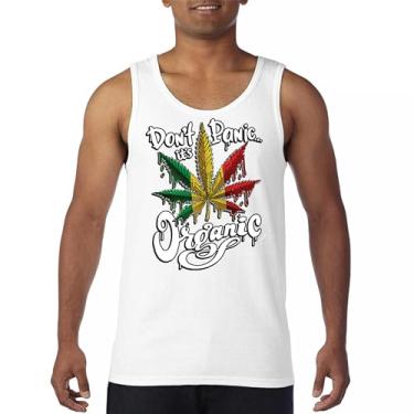 Imagem de Camiseta regata masculina Don't Panic It's Organic 420 Weed Pot Leaf Smoking Marijuana Legalize Cannabis Stoner Pothead, Branco, 3G