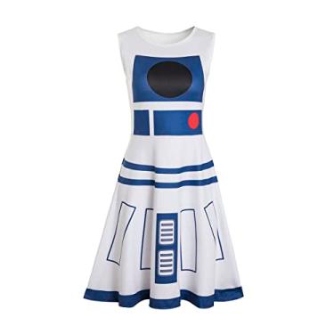 Imagem de Ruikajia Vestido feminino R2-D2 Droid nadador R2d2 fantasia cosplay Halloween branco pequeno