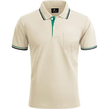 Imagem de Camisa polo masculina de manga curta com bolsos e absorção de umidade, camiseta polo de verão, 02-P0134-bege, G