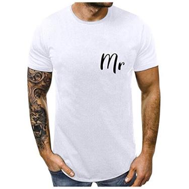 Imagem de Camiseta masculina de algodão com corações doces para o dia dos namorados regata masculina de manga curta, Branco (masculino), GG