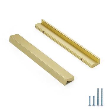 Imagem de YONFIAFIT Pacote com 8 puxadores de dedo de barra longa de 15,24 cm para armário, guarda-roupa, cozinha, gaveta, armário, maçanetas longas de perfil de alumínio dourado, 3745