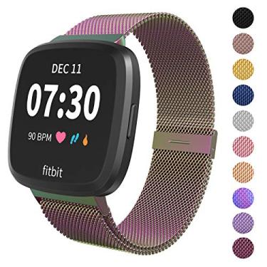 Imagem de Pulseiras magnéticas Limque compatíveis com Fitbit Versa/Versa 2/Versa Lite/SE, pulseira de reposição ajustável de metal para relógio inteligente Fitbit Versa multicolorido, Colorful, Large