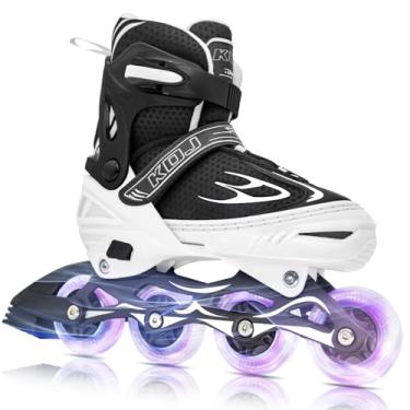Imagem de Patins em linha para crianças, patins ajustáveis com 4 rodas de poliuretano iluminadas, patins para ambientes externos para crianças meninos meninas iniciantes (branco-F, médio - crianças grandes (1-4 EUA)
