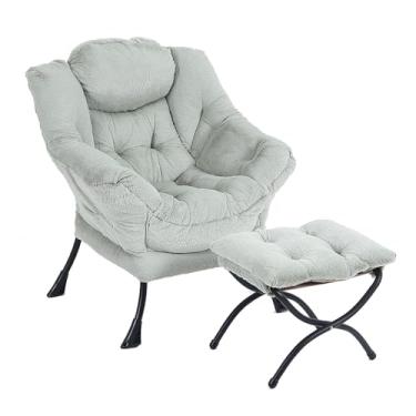 Imagem de LITA Cadeira preguiçosa com otomano, sofá estofado de lazer com acento moderno, cadeira de leitura contemporânea com apoios de braços e um bolso lateral para sala de estar, quarto e espaço pequeno