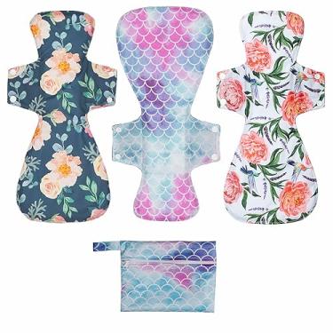 Imagem de ReUseLife Pacote com 4 almofadas menstruais de tecido de bambu de carvão de 40,6 cm, absorventes reutilizáveis, laváveis durante a noite ou pós-parto, sem cheiro