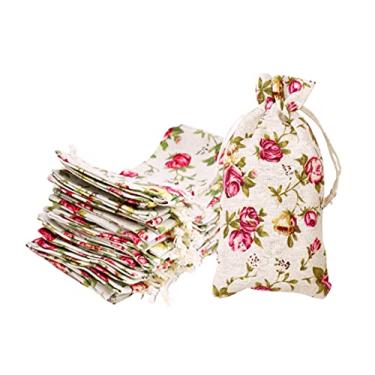 Imagem de Mandala Crafts Rose Burlap Drawstring Bags - Floral Gift Bags - Flower Linen Burlap Bags with Drawstring Small Pouches for Wedding Party Favor Jewelry 4x8 Inches 30 PCs