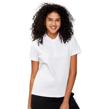 Imagem de Camisa polo feminina manga curta secagem rápida 4 botões absorção de umidade desempenho tops esportes tênis fitness lazer, Branco, M