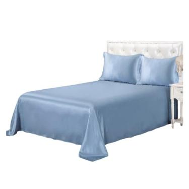 Imagem de Jogo de lençol de cama de seda com 3 peças de lençol de cima luxuoso Queen King com 2 fronhas e edredom (7 casais)