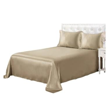 Imagem de Jogo de lençol de cama de seda com 3 peças de lençol de cima luxuoso Queen King com 2 fronhas (5 California King)