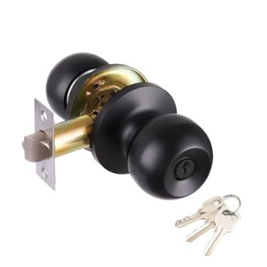 Imagem de Fecawd Maçanetas pretas com fechadura e chaves, fechadura interna e externa, fechaduras esféricas padrão para quartos/banheiro