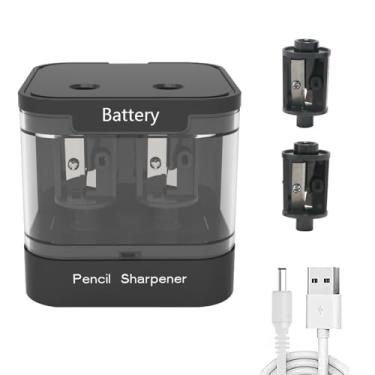 Imagem de Bepoper Apontador de lápis elétrico com furo duplo, USB e bateria com pincel e 2 lâminas sobressalentes, apontador rápido portátil, adequado para lápis de 6 a 8 mm, 8 a 12 mm (preto)