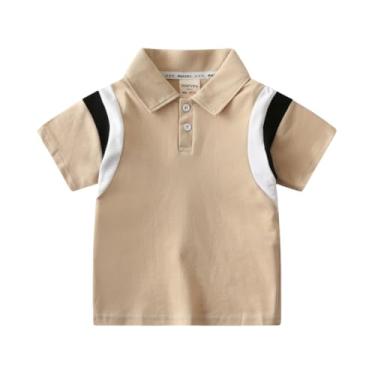 Imagem de Yueary Camisa polo infantil de manga curta com colarinho simples com botão uniforme escolar camiseta esportiva básica, Cáqui, 110/3-4 Y