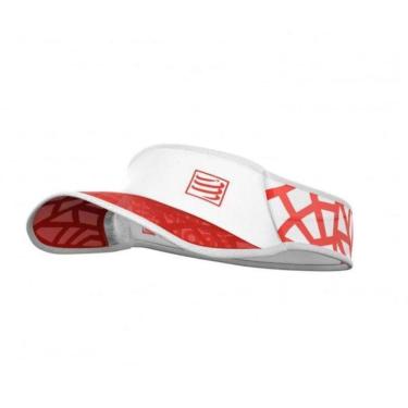 Imagem de Viseira Ultralight Spiderweb Run Tri Compressport Branco Vermelho Boné Triathlon Visor Solar Branca-Unissex