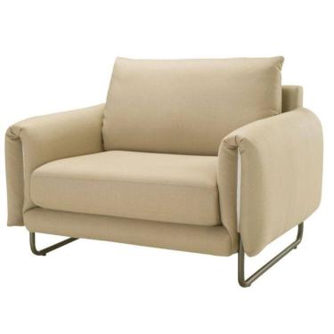 Imagem de Poltrona com braços Herval MH-4205 Estrutura Madeira Maciça Estofado Bege Base Laca Fosca Grafite