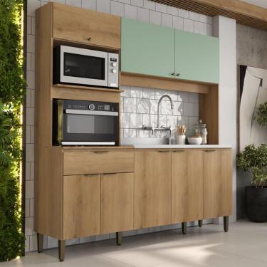 Imagem de Cozinha Compacta 8 Portas 1 Gaveta Floripa THB - Capuccino/Menta