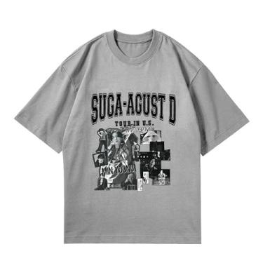 Imagem de Camiseta Su-ga Album Agust D, camisetas soltas k-pop solo unissex camiseta estampada com suporte de mercadoria camiseta de algodão, Cinza, XXG