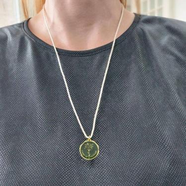 Imagem de Cordão De Algodão Com Medalha Cana De Açúcar Revestida Em Ouro Cor Verde