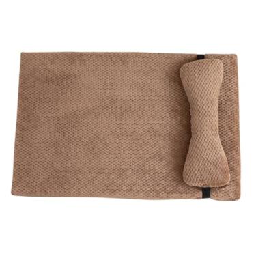 Imagem de Cama de cachorro para cães pequenos, cama curta de pelúcia para animais de estimação com forro à prova d'água e fundo antiderrapante, colchão de gato com travesseiro(Khaki,29x19")