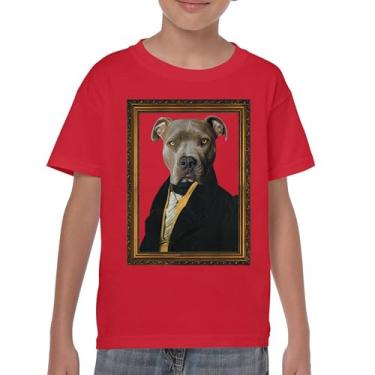 Imagem de Camiseta juvenil Dapper Pittie engraçada Pit Bull dono de animais de estimação amante de animais fofo cachorrinho humor adotar pitbull raça crianças, Vermelho, P