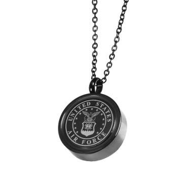 Imagem de CikSco Colar de aço inoxidável preto com pingente de urna de cremação da Força Aérea/Marinha/Exército, joia de cremação de cinzas de lembrança memorial com kit de enchimento, Aço inoxidável, Sem Pedra